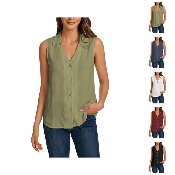 Chiffon Tank Tops for Women Summer V Neck Collared Button Up Loose Sleeveless Shirt Dressy Casual Work Blouse Vest Tops