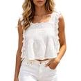 thumbnail image 1 of Chiffon Tops for Women Summer Lace Ruffled Cropped Cute Blouses Sleeveless Square Neck Going Out Travel Outfits (S, White), 1 of 8