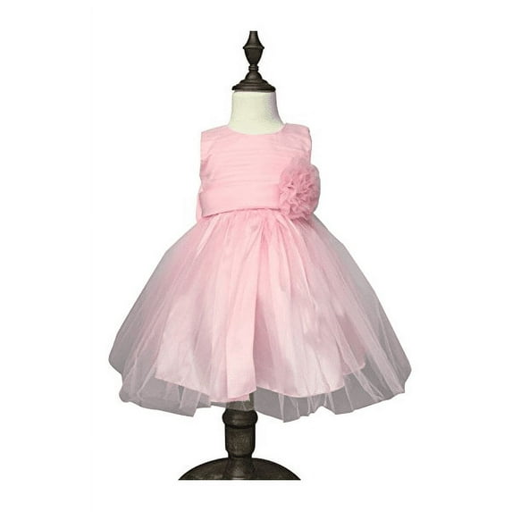 Chiffon Tulle Wedding Pageant Flower Girl Dress Bow Tie Sash Satin Skirt, Pink 120