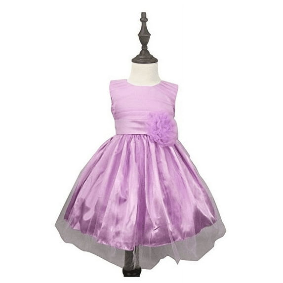Chiffon Tulle Wedding Pageant Flower Girl Dress Bow Tie Sash Satin Skirt, Purple 120