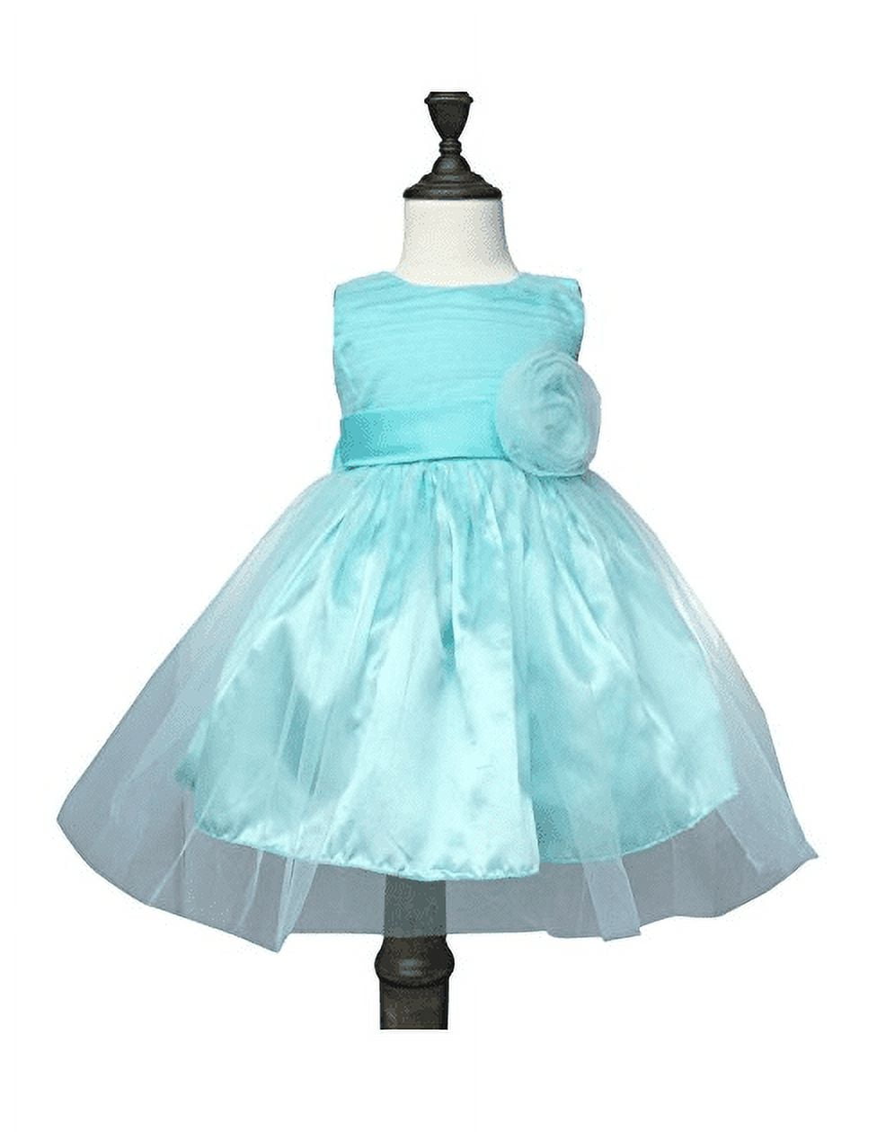 Chiffon Tulle Wedding Pageant Flower Girl Dress Bow Tie Sash Satin Skirt, Sea Blue 90
