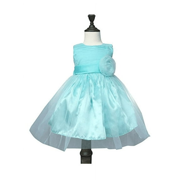 Chiffon Tulle Wedding Pageant Flower Girl Dress Bow Tie Sash Satin Skirt, Sea Blue 90