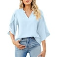 thumbnail image 1 of Chiffon V Neck Loose Top With Lace Trimmed Petal Sleeves For Women Lightweight Summer Blouse, 1 of 2