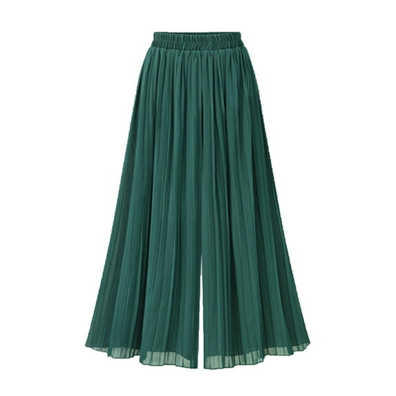 Chiffon Wide Leg Ankle Pants for Women Fashion Summer Flowy Elastic Waisted Pleated Elegant Culottes Beach Outfits