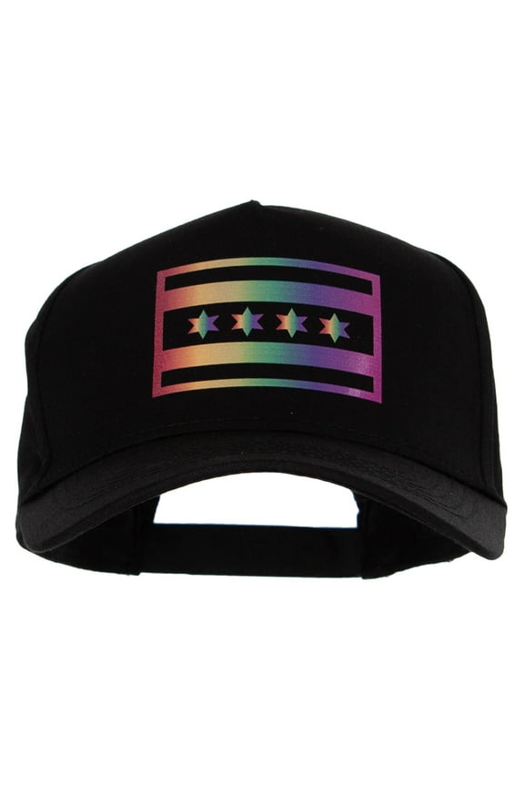 Chigago Flag Variation Heat Transfer Solid Cotton Twill 5 Panel Prostyle Snap Cap - Black OSFM