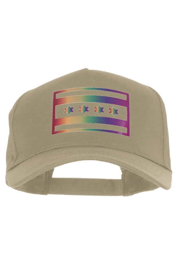 Chigago Flag Variation Heat Transfer Solid Cotton Twill 5 Panel Prostyle Snap Cap - Khaki OSFM