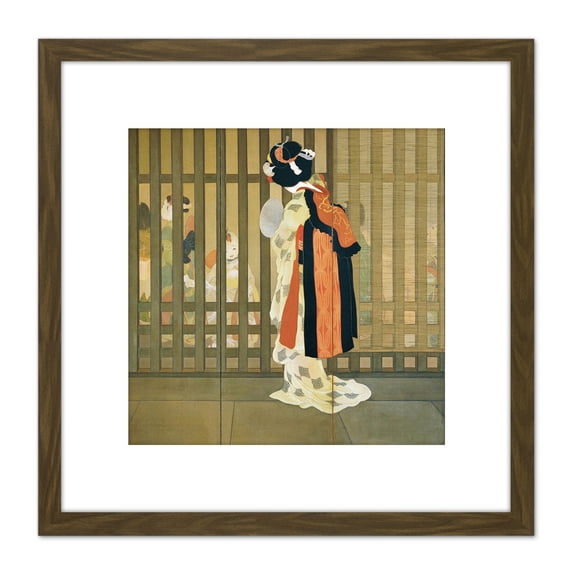 Chigusa Kitani Ongoku Japanese Geisha Painting 8X8 Inch Square Wooden Framed Wall Art Print Picture with Mount