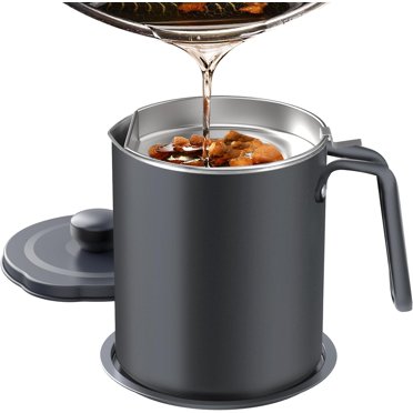 Stainless Steel Bacon Grease Container With Strainer - Reusable Oil Pot For Kitchen Cooking (24 Oz)