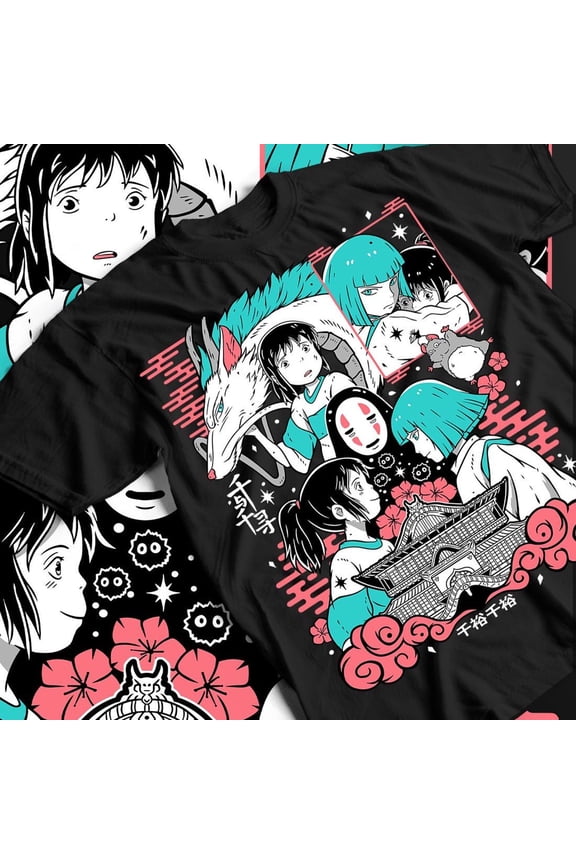 Chihiro and Haku Dragon Spirit Graphic Tee - Bathhouse No-Face Anime Shirt
