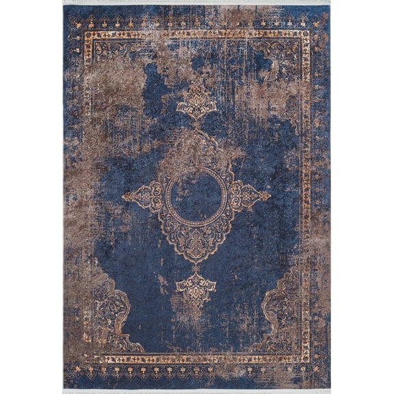 Chihuahua Blue Medallion Polyester Area Rugs for Living Room Washable Rugs Boho Moroccan Area Rug Soft Geometric Bohemian Carpet Distressed Indoor Rug for Bedroom Dining Room Office Nonslip Rug