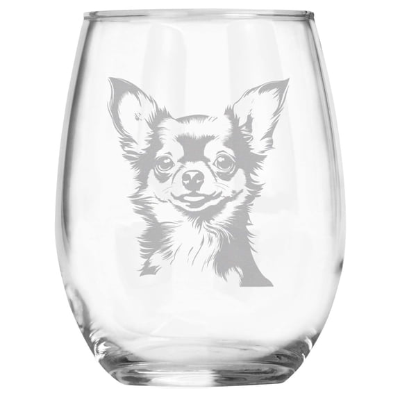 Chihuahua Breed Themed Engraved Stemless Wine Glass, Unique Pet Gift for Chihuahua Mom/Dad, Dog Lover Gifts for Her/Him