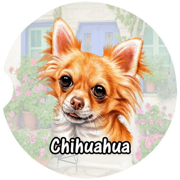Chihuahua Car Coaster, Absorbent Stoneware Car Cup Holder Coaster, Set of 2