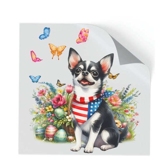Chihuahua Celebrates Spring and Enjoys a Happy Easter Cutout Transfer Sticker Dog Lover Gifts Idea Transparent Decal Art Decor - 02001