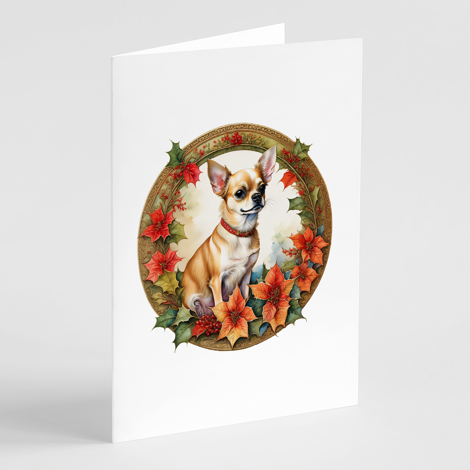 Chihuahua Christmas Flowers Greeting Cards Pack of 8 7 in x 5 in