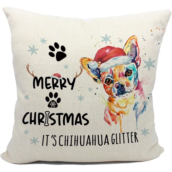 Chihuahua Christmas Pillow Covers 18x18,Chihuahua Decor,Merry Christmas It''s Chihuahua Glitter Throw Pillow Covers,Chihuahua Mom Gifts,Chihuahua Gifts for Women