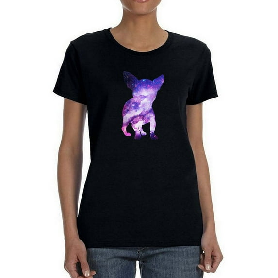 Chihuahua Cool Galaxy Graphic Silhouette Women Black T-Shirt, Female Large