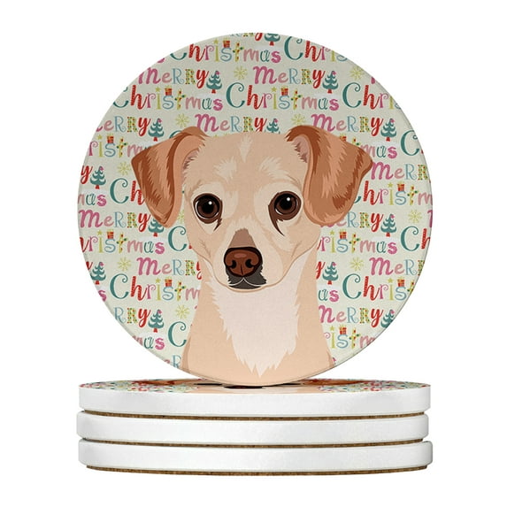 Chihuahua Cream Christmas Large Sandstone Coasters Pack of 4 4 in x 4 in