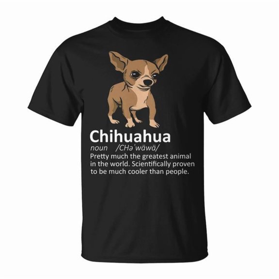 Chihuahua Definition Graphic Tee Unisex Adult Cotton Shirt for Chihuahua Lovers and Dog Owners Casual Wear Gift, Size L, Color Black