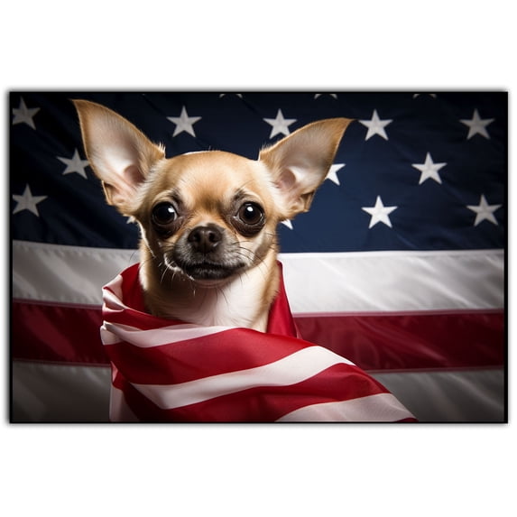 Chihuahua Dog 4th of July Painting Canvas, Patriot American Dog Canvas, American Flag Diamond Art Canvas,Perfect for Home Decoration Festival Gift