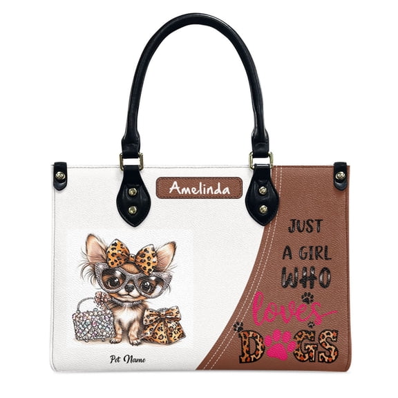 Chihuahua Dog Bag, Personalized Leather Handbags For Women - Personalized Leather Purse with Name - Tote Bags for Mom Grandma - Custom Gifts Ideas for Her, Gift for Dog Lover