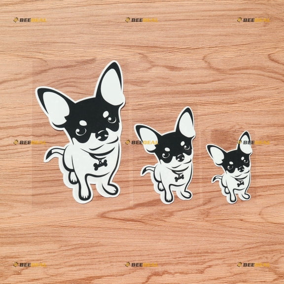 Chihuahua Dog Bone Cute Vinyl Decal Sticker - 3 Pack Glossy, 3 Inches, 4 Inches, 6 Inches - for Car Boat Laptop Cup Phone