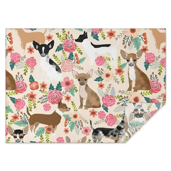 Chihuahua Dog and Flower Rectangle Tablecloth 60"x84",Waterproof Polyester Rectangle Table Cloth, Wipeable Spillproof Polyester Tablecloth for Dining, Camping, Indoor and Outdoor