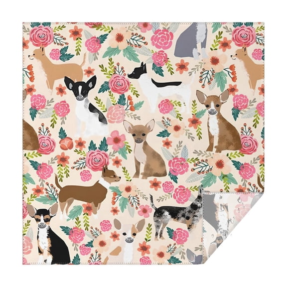Chihuahua Dog and Flower Square Tablecloth,Waterproof Square Table Cover,Wipeable Spillproof Washable Table Cover for Home Kitchen Party Decor 60"x60"(152x152cm)