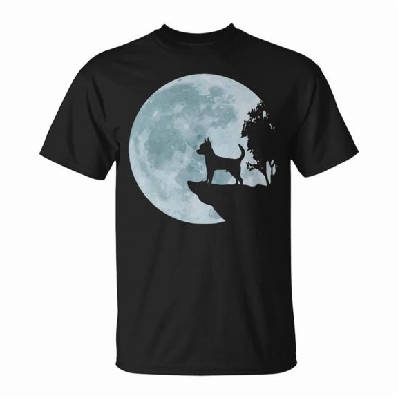Chihuahua Dog Graphic Tee for Adults Unisex Cotton Comfortable Casual Wear Featuring Full Moon Love Design Perfect for Sweet Puppy Owners and Pet Lovers, Size S, Color Black