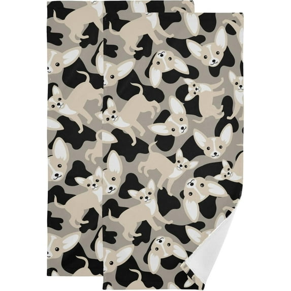 Chihuahua Dog Hand Towels for Bathroom, Pattern Puppy Kitchen Towel 2 PCS Ultra Soft and Highly Absorbent Decorative Fingertip Face Bath Towels for Spa & Hotel, 28.3"x 14.4"