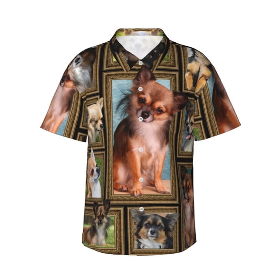 Chihuahua Dog Hawaiian Shirts For Men, Summer Short-Sleeve Relaxed-Fit Button-Down Shirts Small