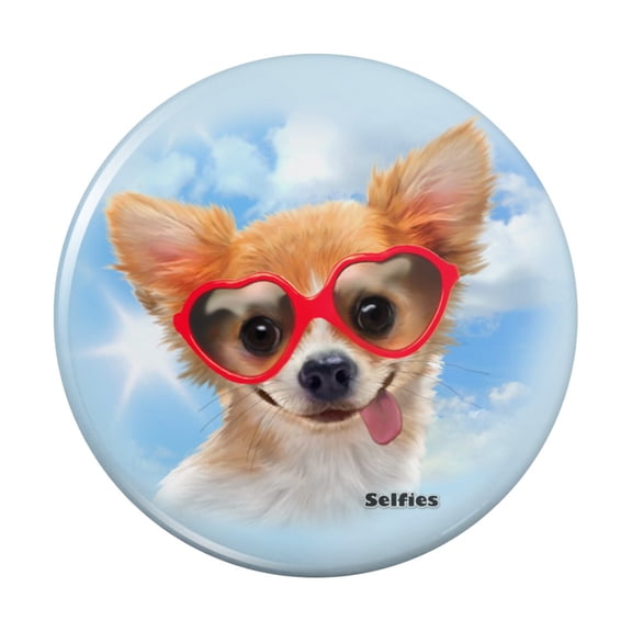 Chihuahua Dog Heart Glasses Selfie Kitchen Refrigerator Locker Button Magnet