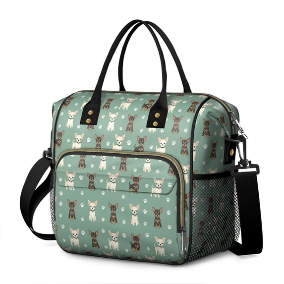 Chihuahua and Dog Paw Print Green Insulated Leakproof Lunch Box for Women, Large Lunch Bag for Tween Teen Adult, Loncheras Para Mujer for Work Beach Travel Picnic Camping