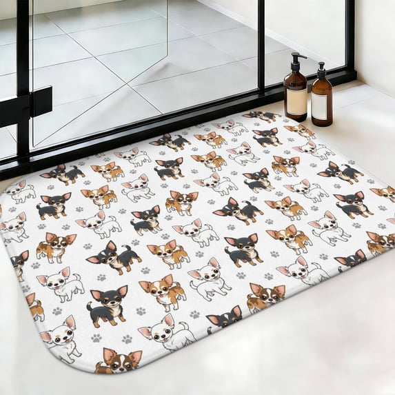 Watering Mat Chihuahua and Dog Paw Print White Non-Slip Bath Mat, Bedroom Area Mat ...