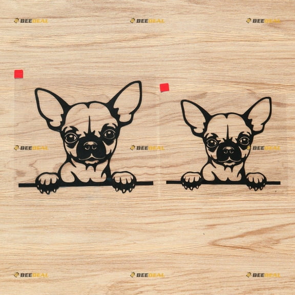 Chihuahua Dog Peeking Car Window Door Vinyl Decal Sticker - 2 Pack Black, 5 Inches, 6 Inches - No Background for Car Boat Laptop Cup