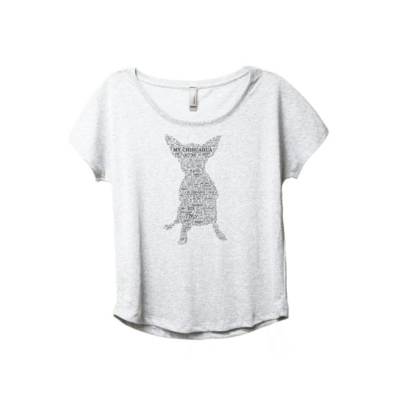 Chihuahua Dog Word Cloud Women's Fashion Slouchy Dolman T-Shirt Tee Heather White Large