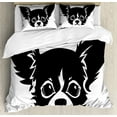thumbnail image 1 of Chihuahua Duvet Cover Set King Size, Monochrome Illustration of Like Puppy Head in Cartoon Simplicity, Decorative 3 Piece Bedding Set with 2 Pillow Shams, Black and White, by Ambesonne, 1 of 3