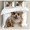 thumbnail image 1 of Chihuahua Duvet Cover Set King Size, Plain Backgorund Photo of Funny Puppy Lying Print, Decorative 3 Piece Bedding Set with 2 Pillow Shams, Umber Camel Pale Sepia and White, by Ambesonne, 1 of 3