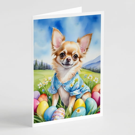 Chihuahua Easter Egg Hunt Greeting Cards Pack of 8 7 in x 5 in