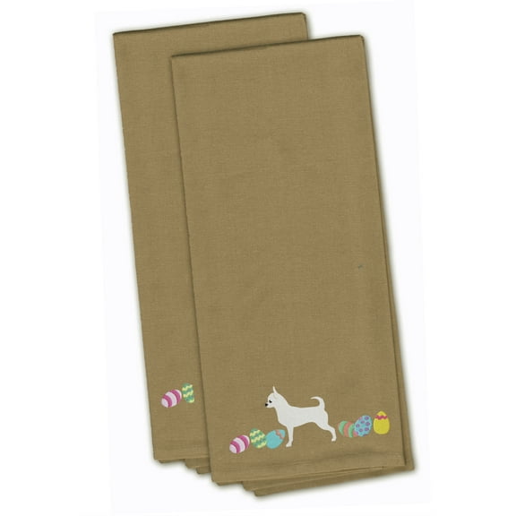 Chihuahua Easter Tan Embroidered Towel Set of 2