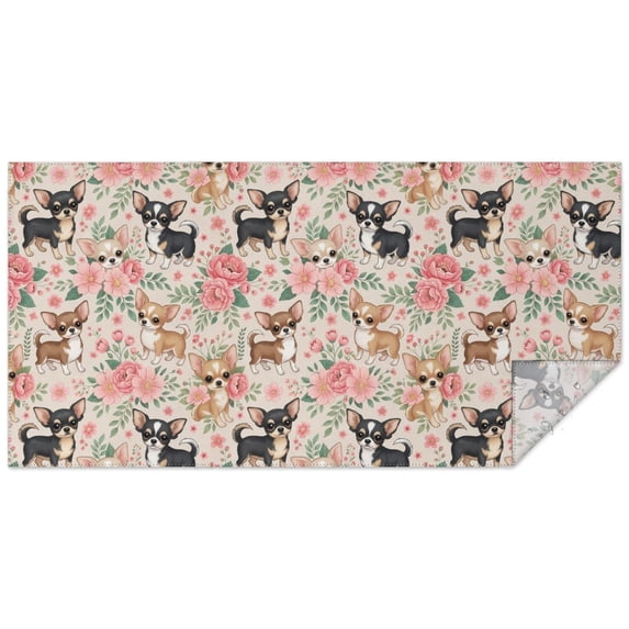 Chihuahua and Floral Beige Pattern Waterproof Tablecloth, Rectangular ...