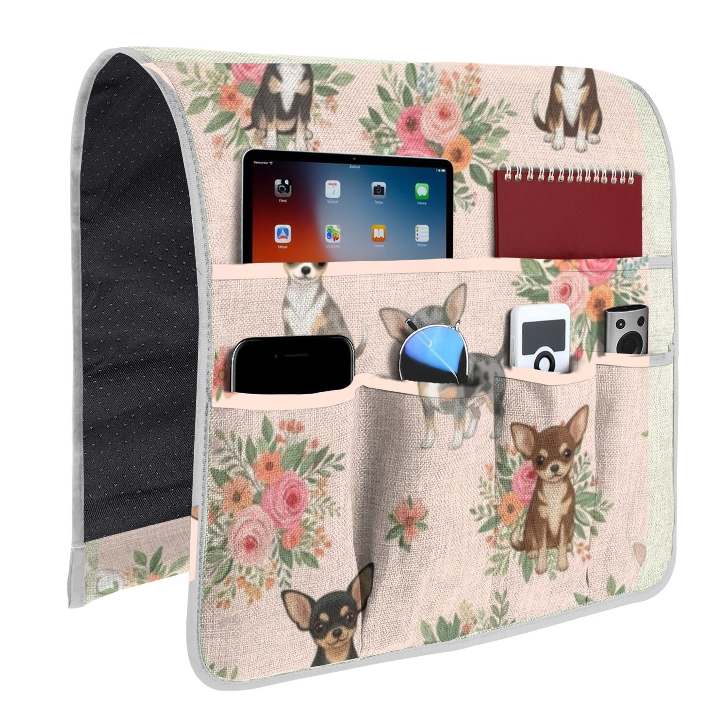 Large Pattern Sofa Chihuahua and Floral Pink Pattern Armrest Organizer, Sofa Armrest ...