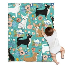 Chihuahua and Flower Florals Blanket,Comfortable Soft Flannel Throw Blanket,All Season,Warm Lightweight Blankets for Sofa Bed Couch Living Room Chair,30"x40"(80x100cm)