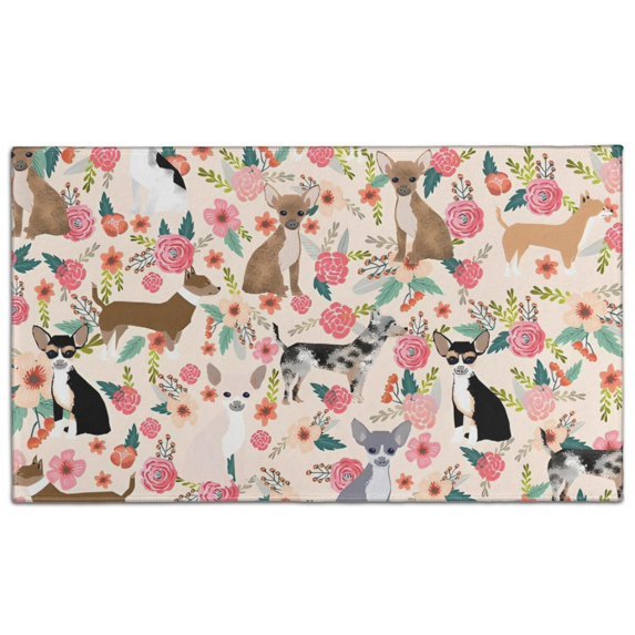 Chihuahua and Flower Florals Door Rugs,Washable Non Slip Door Mats Indoor,Decorative Door Mats,Entry Mat Indoor for Entrance,Bedroom,Kitchen,Bathroom,17"x30"