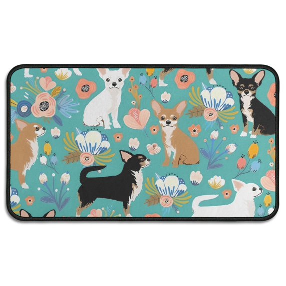 Chihuahua and Flower Florals Door Rugs,Washable Non Slip Door Mats Indoor,Decorative Door Mats,Entry Mat Indoor for Entrance,Bedroom,Kitchen,Bathroom,30"x17"