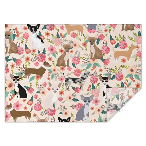 Chihuahua and Flower Florals Rectangle Tablecloth 60"x84",Waterproof Polyester Rectangle Table Cloth, Wipeable Spillproof Polyester Tablecloth for Dining, Camping, Indoor and Outdoor
