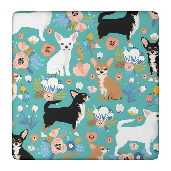 Chihuahua and Flower Florals Square Fitted Tablecloth with Elastic Edge,Square Table Cover,Washable Elastic Table Cover for Home Kitchen Party Decor 36"x36"