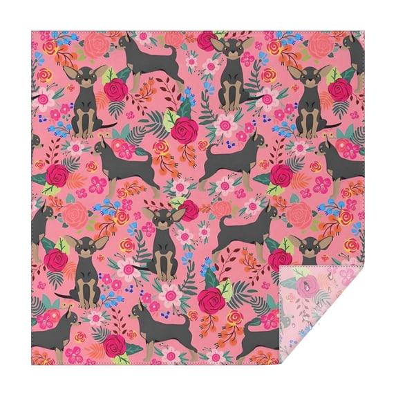 Chihuahua and Flower Florals Square Tablecloth,Waterproof Square Table Cover,Wipeable Spillproof Washable Table Cover for Home Kitchen Party Decor 42"X42"(107x107cm)
