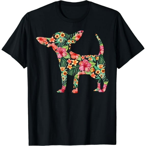 Chihuahua Flower Funny Dog Silhouette Floral Gifts Women Men T-Shirt