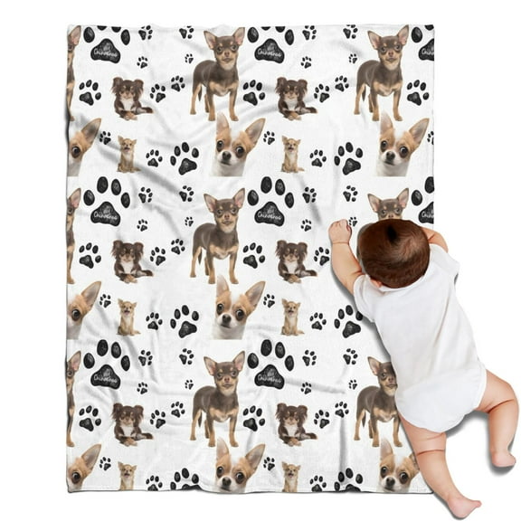 Chihuahua and Footprints Blanket,Comfortable Soft Flannel Throw Blanket,All Season,Warm Lightweight Blankets for Sofa Bed Couch Living Room Chair,30"x40"