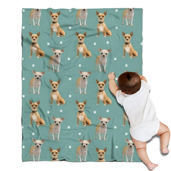 Chihuahua and Footprints Blanket,Comfortable Soft Flannel Throw Blanket,All Season,Warm Lightweight Blankets for Sofa Bed Couch Living Room Chair,30"x40"